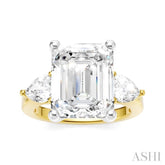 1 Ctw Tri-Mount Emerald Shape Center Pear and Round Cut Diamond Semi Mount Engagement Ring in 14K Yellow and White Gold
